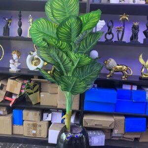 Artificial Calathea Plant in Black Vase