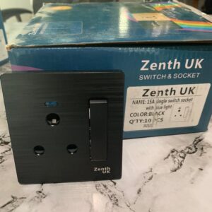 Zenith UK 15A Single Switch Socket BLACK