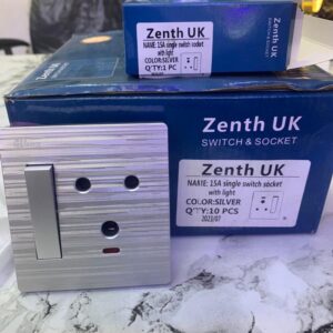 Zenith UK 15A Single Switch Socket SILVER