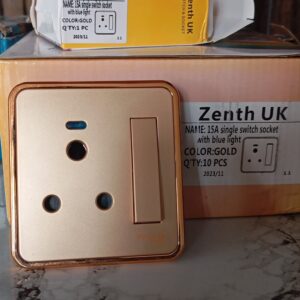 Zenth UK 15A Single Switch Socket With Blue Light GOLD