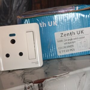 Zenth UK 15A single switch socket with blue light white
